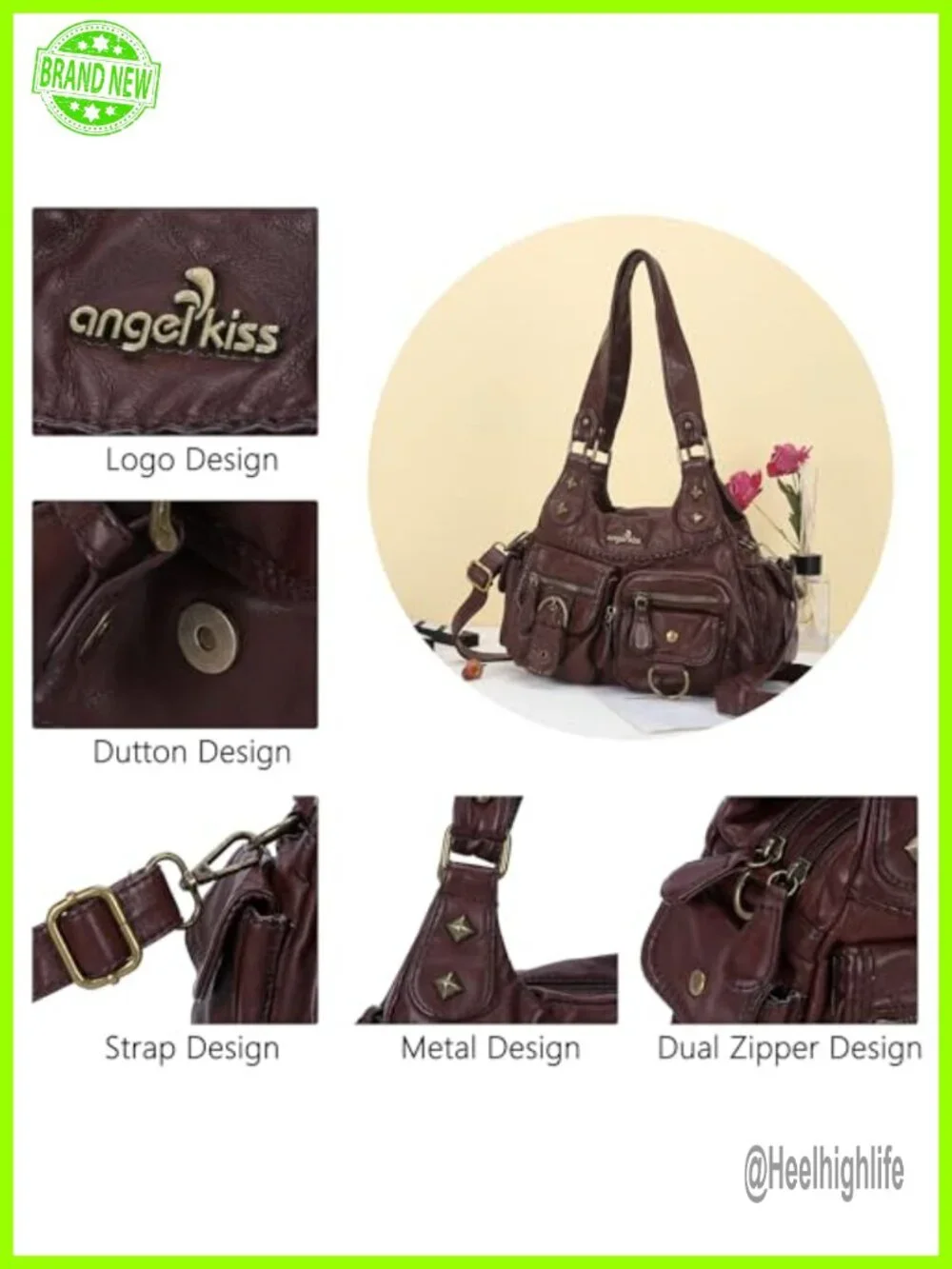 Vegan Leather Hobo Crossbody Bag with Multiple Pockets - Medium